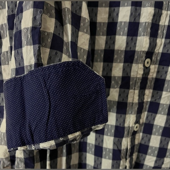 Bugatchi Shaped Fit Men’s Button Down Shirt, Blue/White Checkered Cotton; Size L - Picture 8 of 11
